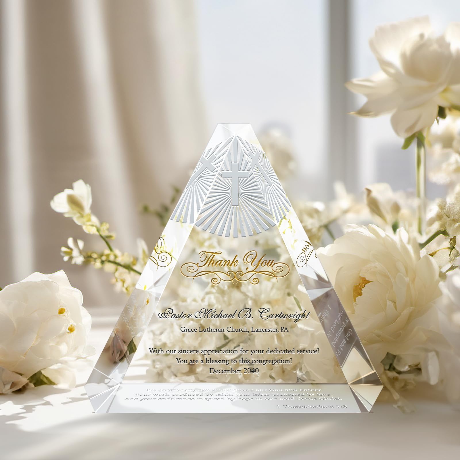 Custom Engraved Crystal Trinity Pastor Appreciation Plaque - Personalized with Name for Ministers, Priests & Church Leaders (7 Inch) - Perfect for Ordination, Retirement & Thank You Gifts
