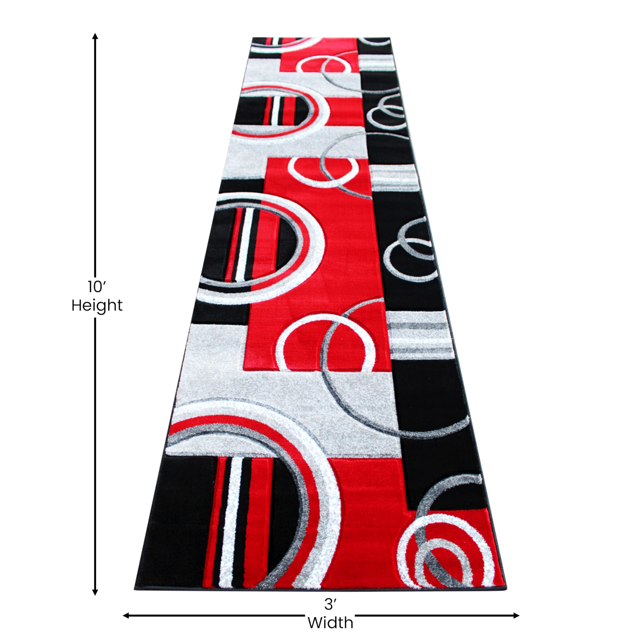 EMMA + OLIVER Modern Geometric Red Accent Rug - 3x10 Feet 3D Sculpted Design - Stain & Moisture Resistant with Jute Backing - Easy Maintenance - Perfect for Living Room, Bedroom or Office Decor