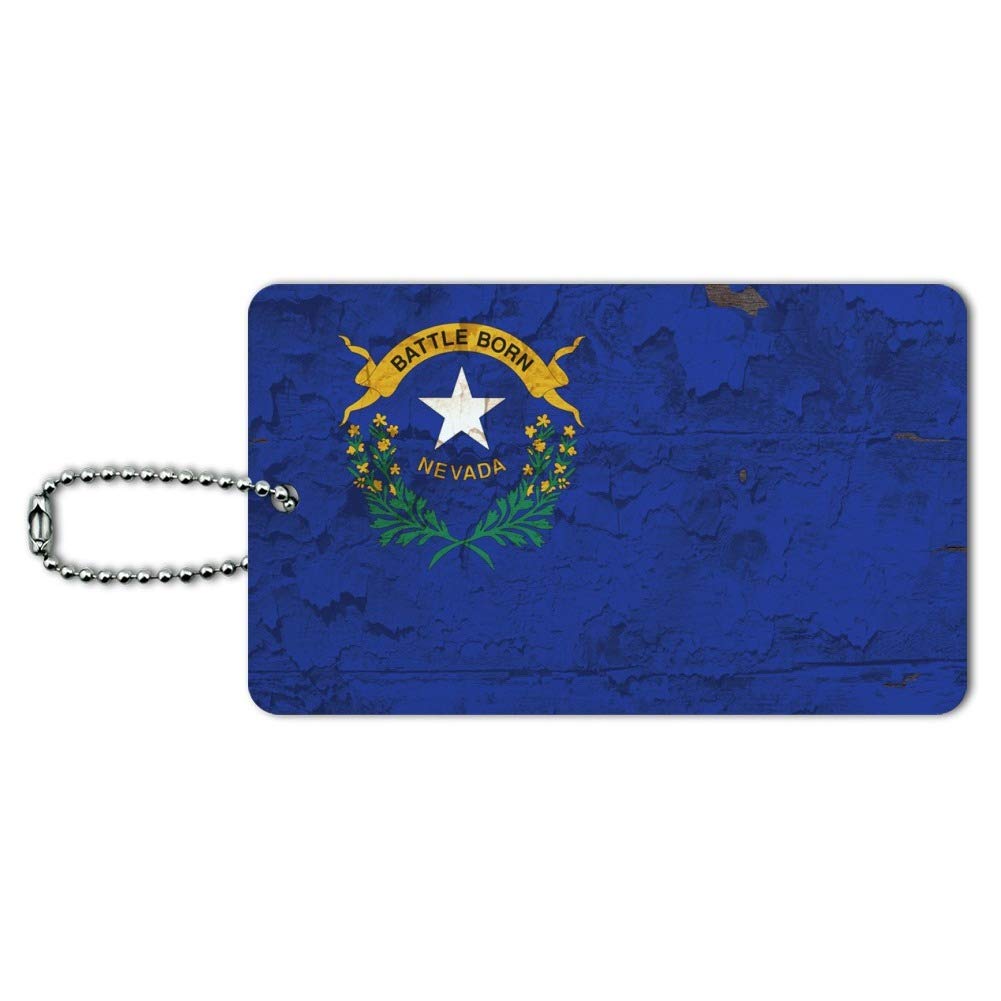 Vintage Rustic Distressed Nevada State Flag Luggage Tag - Personalized Suitcase ID Tag for Carry-On Bags, Travel Accessories for Road Trips & Airports