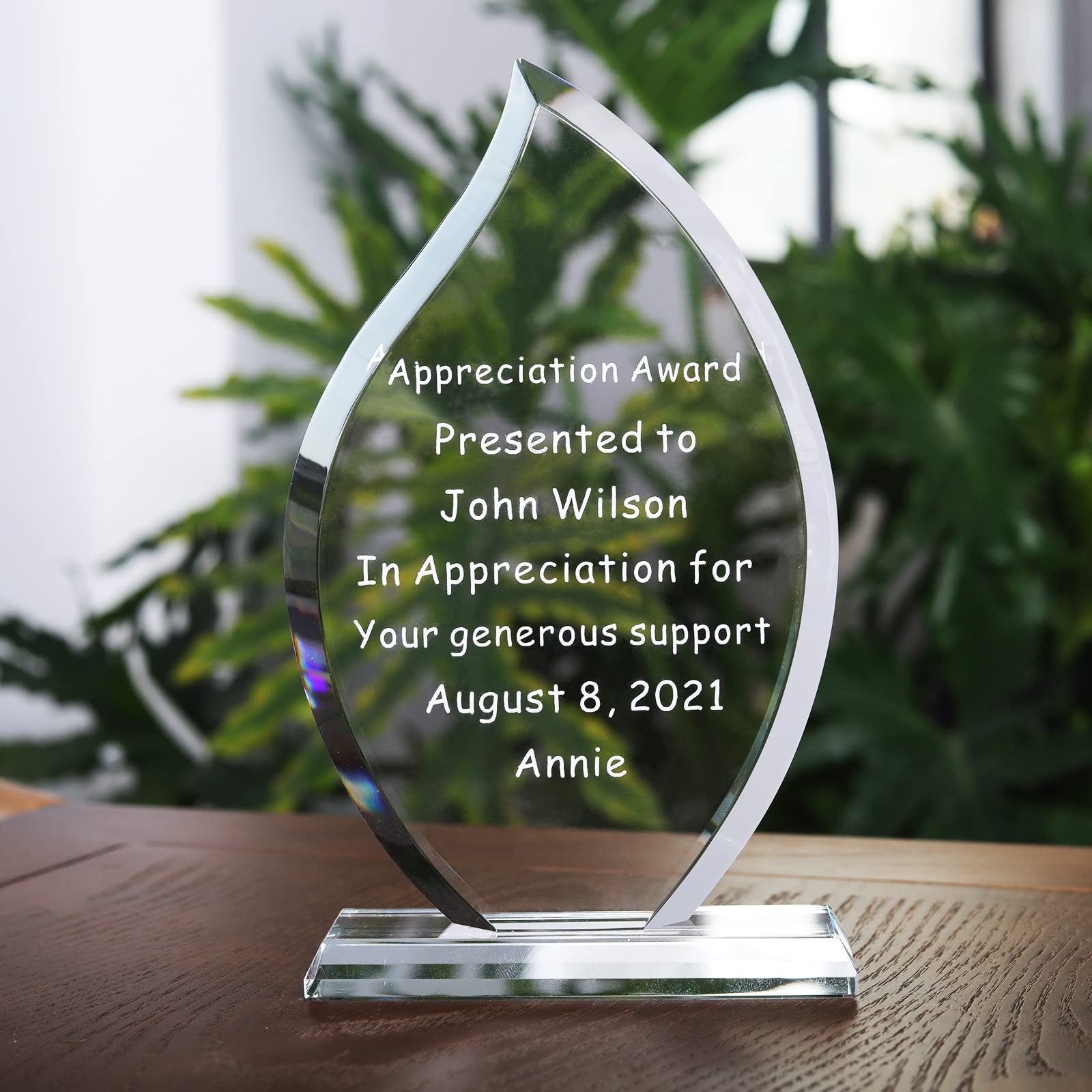 Customized Crystal Award Trophy for Teacher Appreciation - Free Engraving Glass Plaque for Employee Recognition & Achievement Awards - Perfect for Ceremonies, Milestones & Corporate Gifts