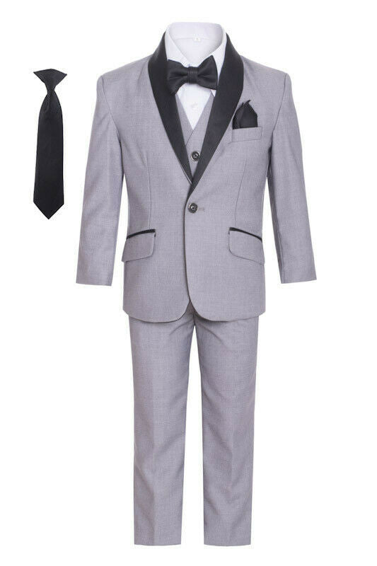 Boys Light Grey Shawl Collar Tuxedo Suit - Formal Wedding & Party Outfit for Kids - Perfect for Special Occasions, Prom, and Family Events