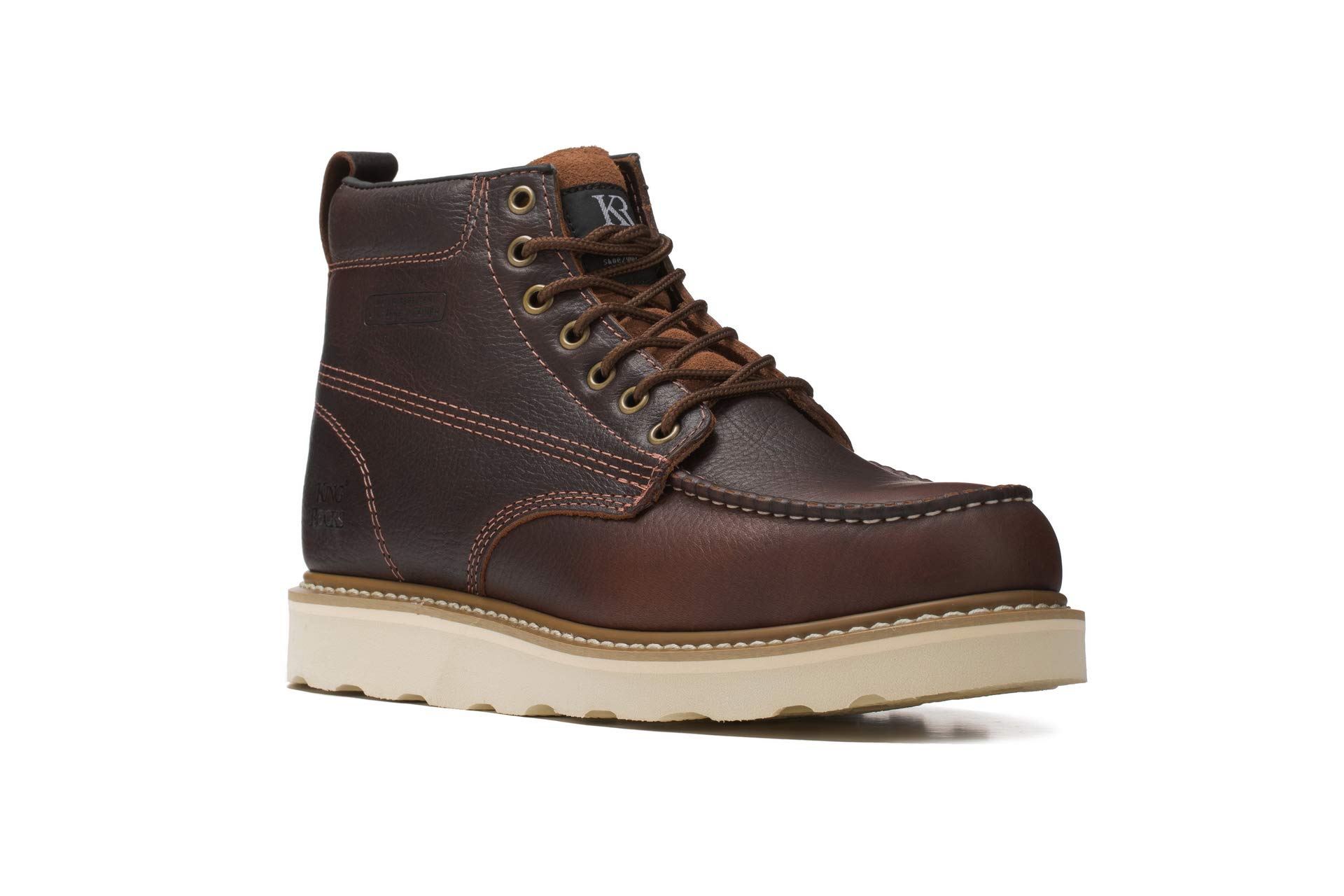 King Rocks Men's Moc Toe Construction Boots - Steel Toe Work Shoes for Heavy Duty & Outdoor Jobs - Durable Safety Footwear for Construction, Landscaping and Industrial Work