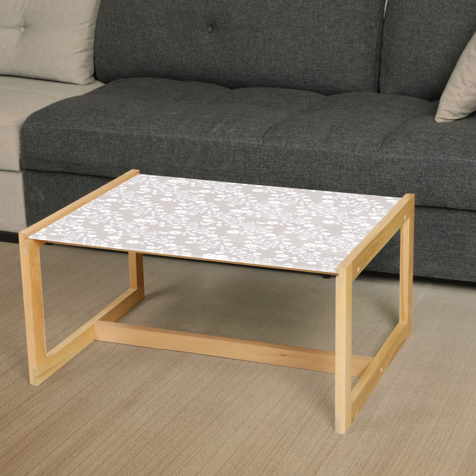 Ambesonne Floral Coffee Table - Pastel Meadow Scenery with Simple Flowers & Leaves, Acrylic Glass Top & Wooden Frame, Medium Size in Pale Mauve & White - Perfect for Living Rooms, Offices & Dorm Decor