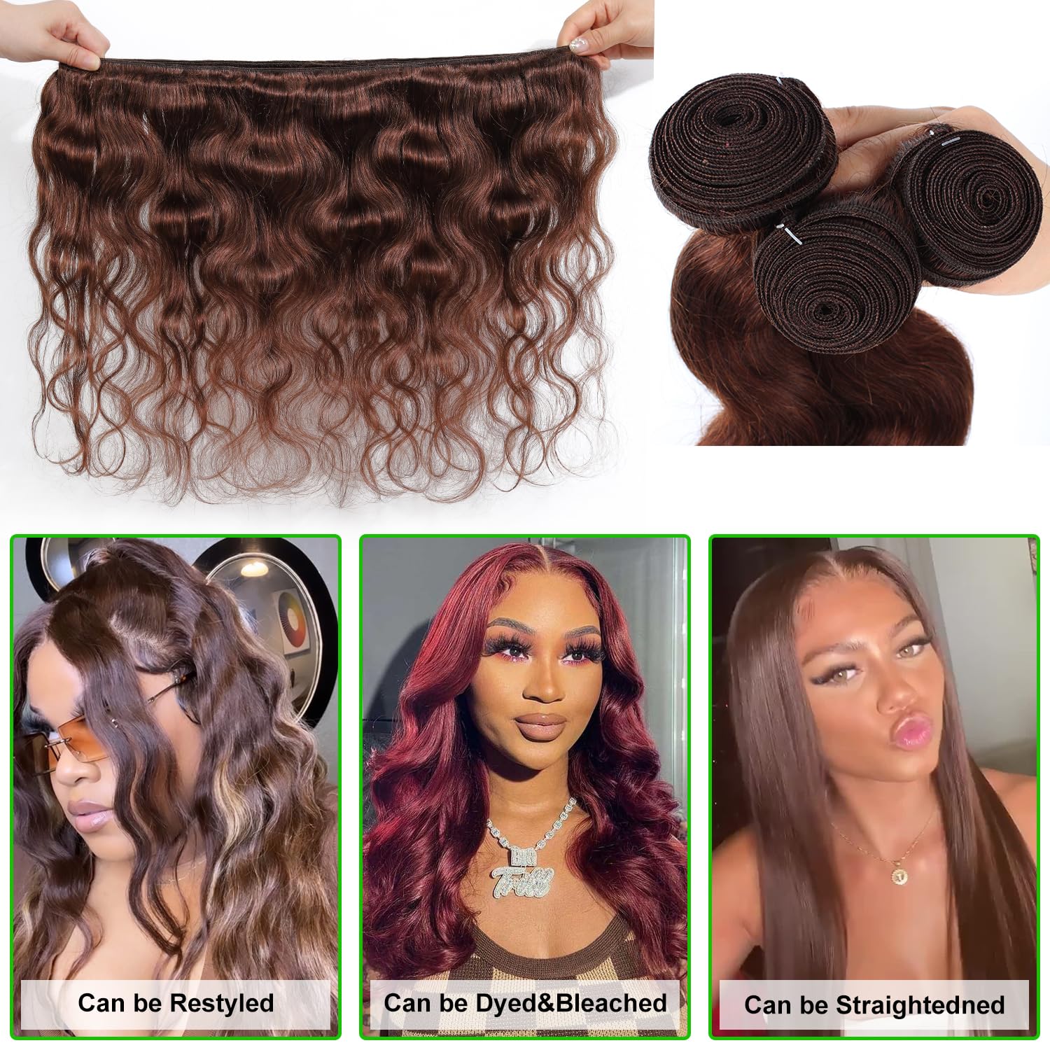 Kapelli 10A Light Brown Brazilian Body Wave Human Hair Bundles with Lace Frontal (22 24 26+20Frontal) - Virgin Hair Lace Closure with Baby Hair for Natural Look - Perfect for Weaves, Wigs & Everyday Styling
