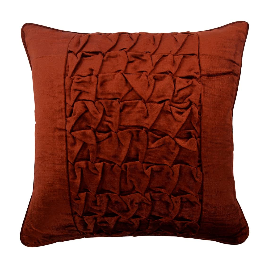 Modern Velvet Rust Throw Pillow Covers 12x12 Inch (30x30 cm) - Solid Square Pillow Cases with Textured Knotted Pintucks for Sofa, Bed & Living Room Decor