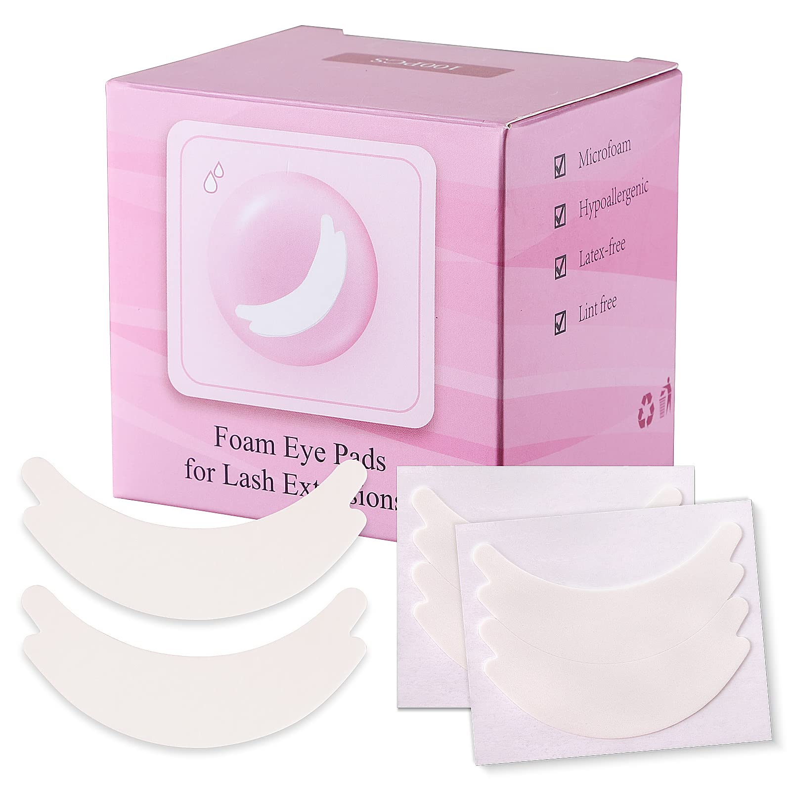 100 Pairs Foam Eye Pads for Lash Extensions - Hypoallergenic, Lint Free & Latex Free Under Eye Pads - Essential Eyelash Technician Supplies for Professional Lash Application & Beauty Salon Use