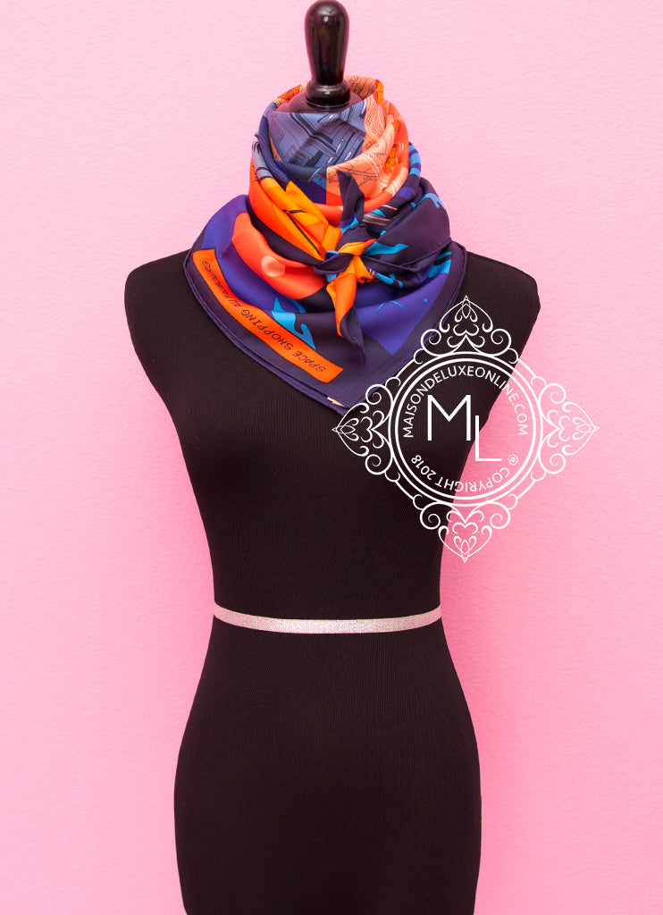 Hermes Purple Orange Twill Silk Scarf 90cm - Luxury Space Shopping au Faubourg Design - Perfect for Gift Giving, Fashion Accessories & Special Occasions