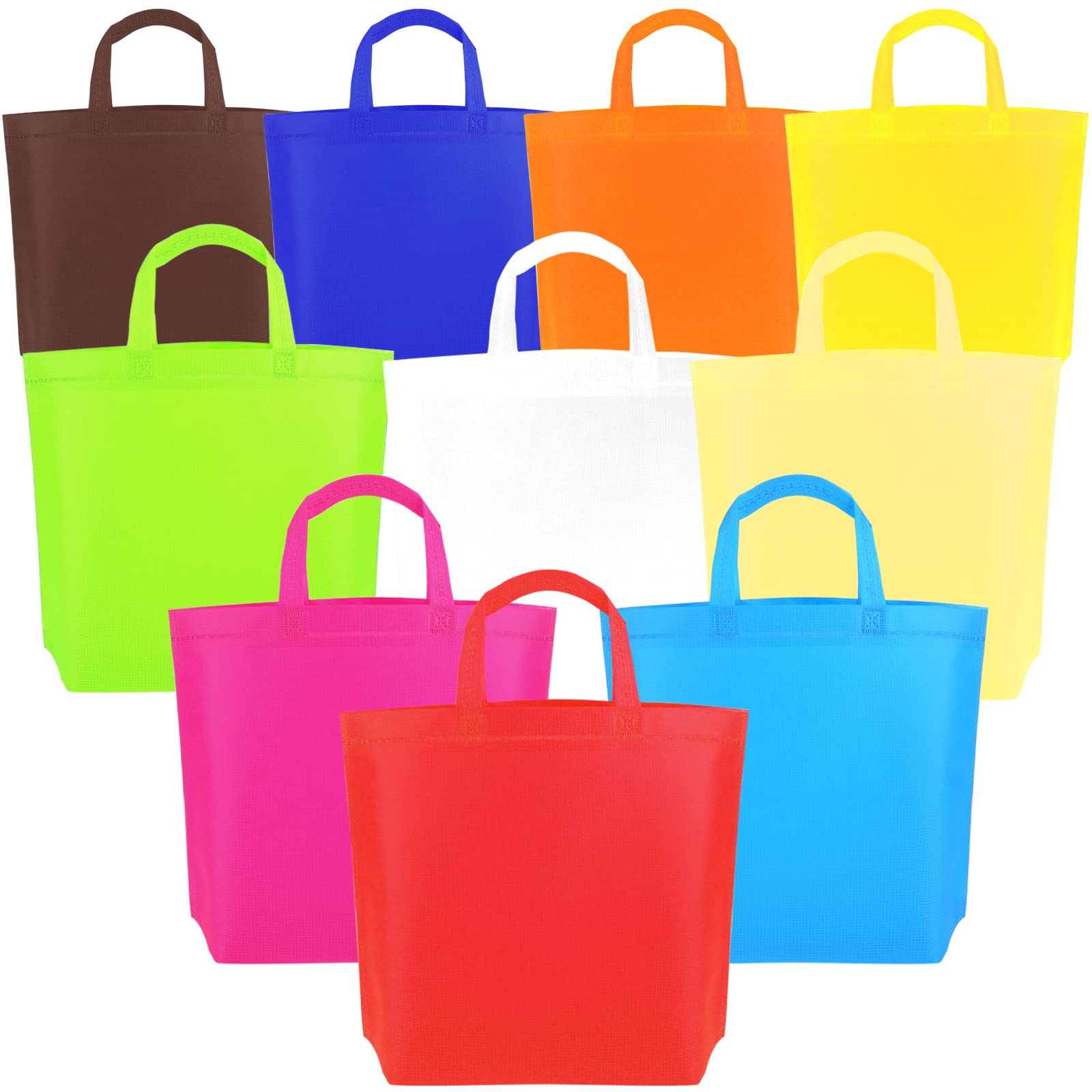 10 Pack Reusable Non-Woven Tote Bags with Handles - 10.16x9.45 Inch Eco-Friendly Shopping Bags, Party Favor Gift Bags for Easter, Birthday, Christmas - 10 Color Options (Medium Size, Beveled Angle) | Perfect for Groceries, Events, Retail Packaging & Gift Giving