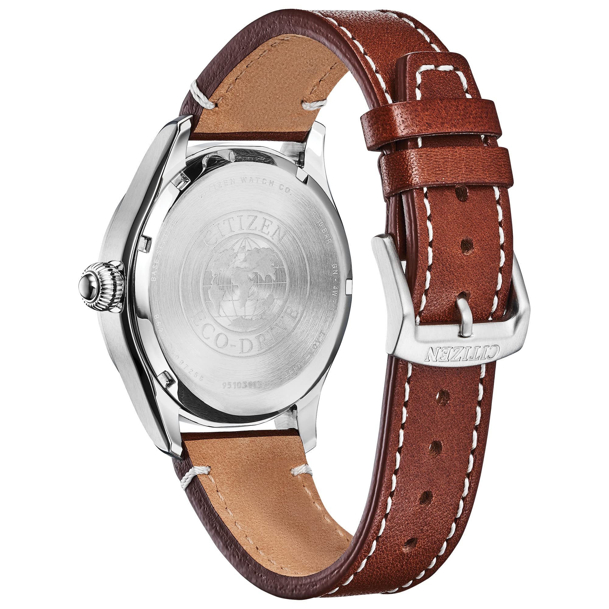 Citizen Men's Eco-Drive Stainless Steel Field Watch with Leather Strap - Arabic Numerals, Date Display - Perfect for Outdoor Adventures, Casual Wear & Business Casual Style