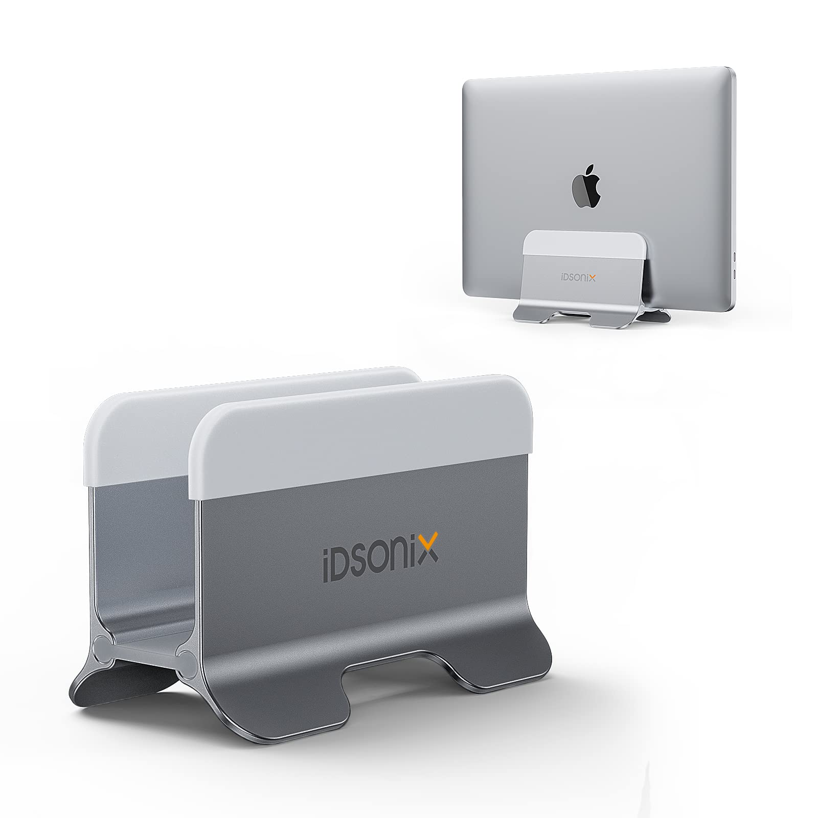 iDsonix Auto Locking Vertical Laptop Stand Holder - Space Saving Desk Organizer for MacBook, iPad, Surface, Dell & Gaming Laptops (Gray) | Perfect for Home Office, Workspace & Gaming Setup