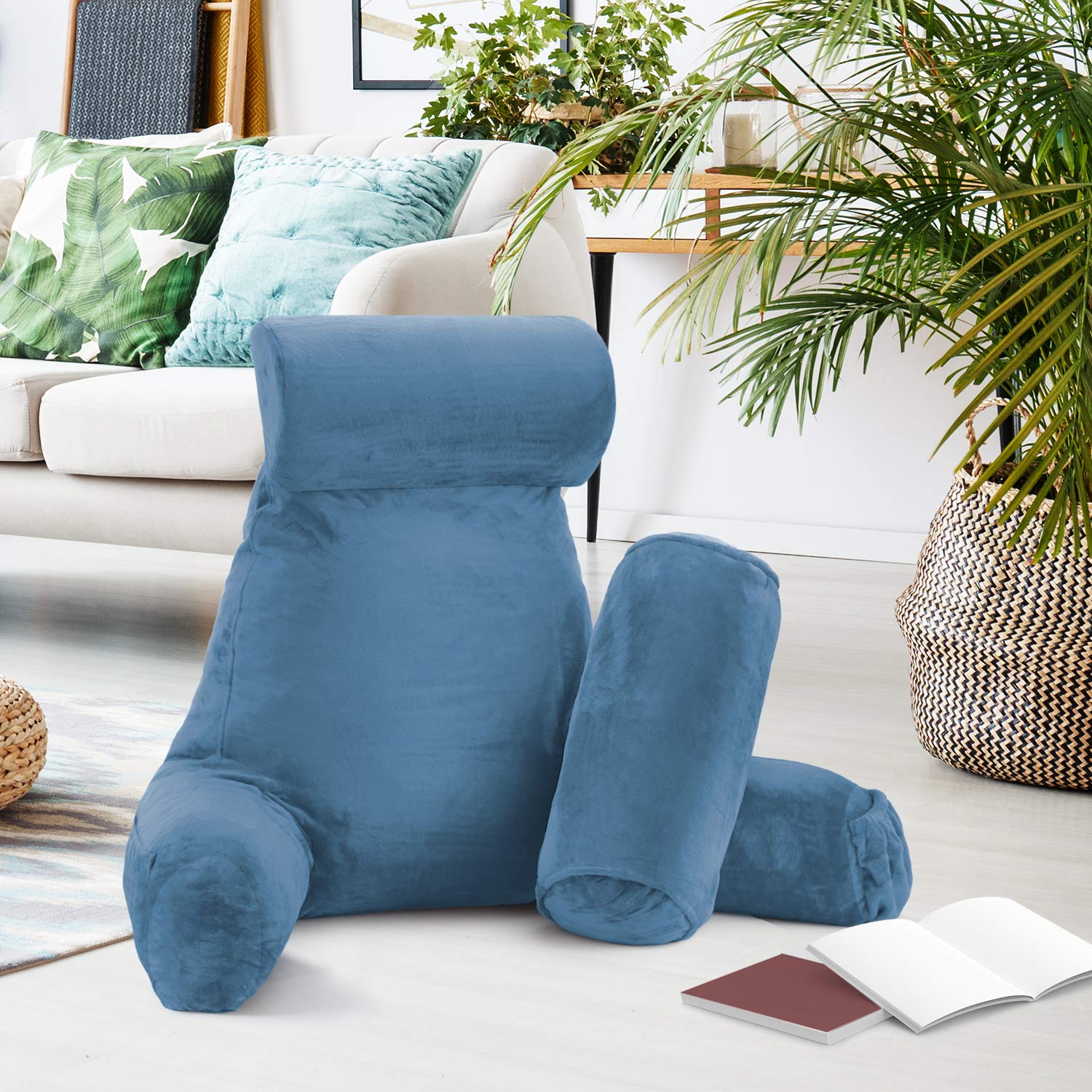 Nestl Reading Pillow with Shredded Memory Foam - Large Back Support Pillow for Sitting in Bed, Reading, or Relaxing | Blue Heaven Bed Chair Pillow with Pockets | Perfect for Reading, Watching TV, or Lounging in Bed