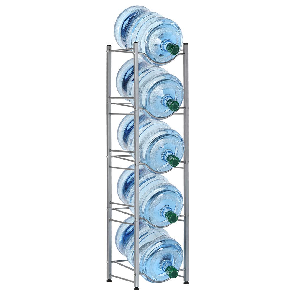 5-Tier 5 Gallon Water Jug Rack - Heavy Duty Water Bottle Storage Organizer for Kitchen, Office, Garage | Space Saving Solution for Home & Commercial Use (Silver)