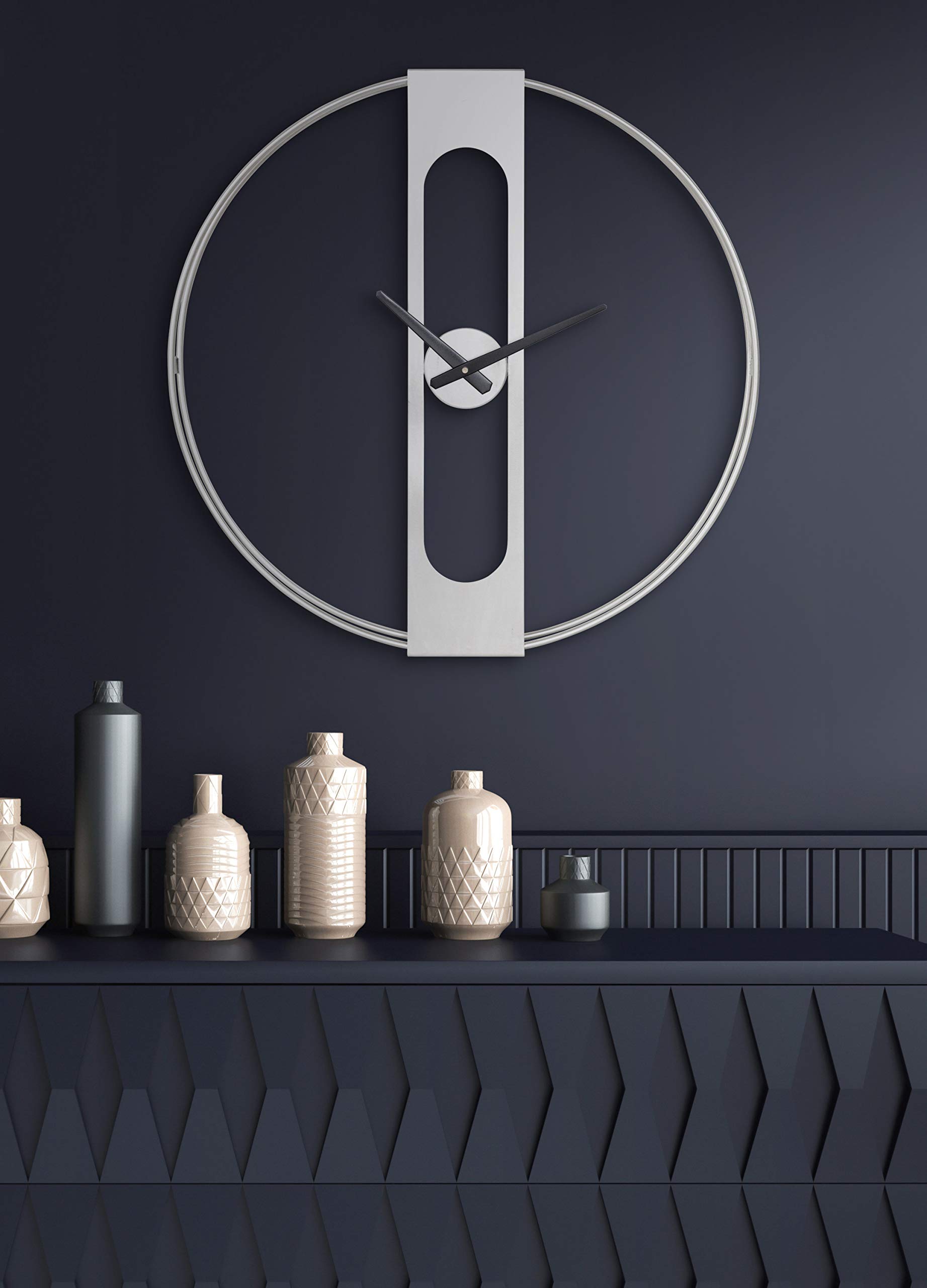 Kate and Laurel Urgo Modern Wall Clock - 22 Inch Silver Wall Mounted Home Decor with Silent Sweep Movement | Perfect for Living Room, Bedroom, Office & Kitchen Decor