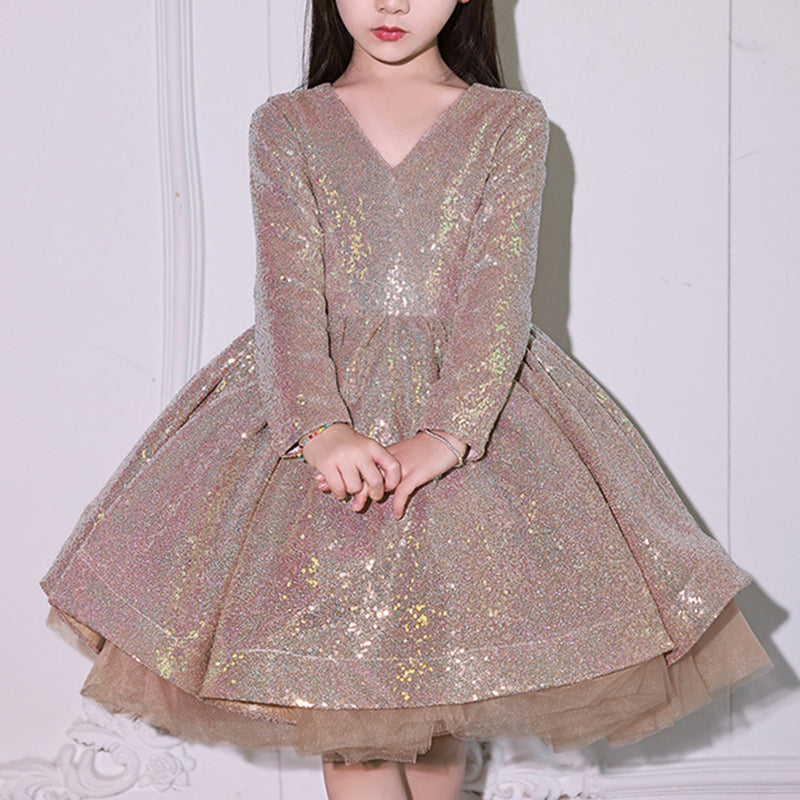 Elegant Puffy Princess Sequin Birthday Dress for Baby Girls - Perfect for 1st Birthday Party, Photo Shoots & Special Occasions