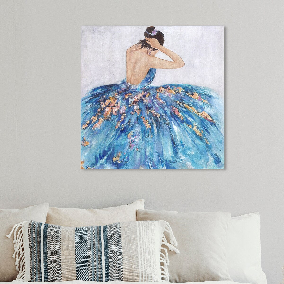 Elegant Blue Princess Dress Canvas Wall Art Print - Glamorous Bedroom Decor for Girls, Teens & Women | Perfect for Nursery, Kids Room & Home Décor