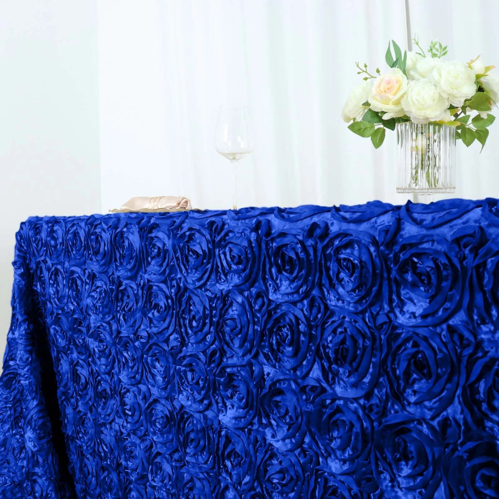 90x156 Inch Satin Ribbon Roses Rectangle Tablecloth - Elegant Wedding, Party, and Holiday Dining Table Cover for Formal Events & Home Decor