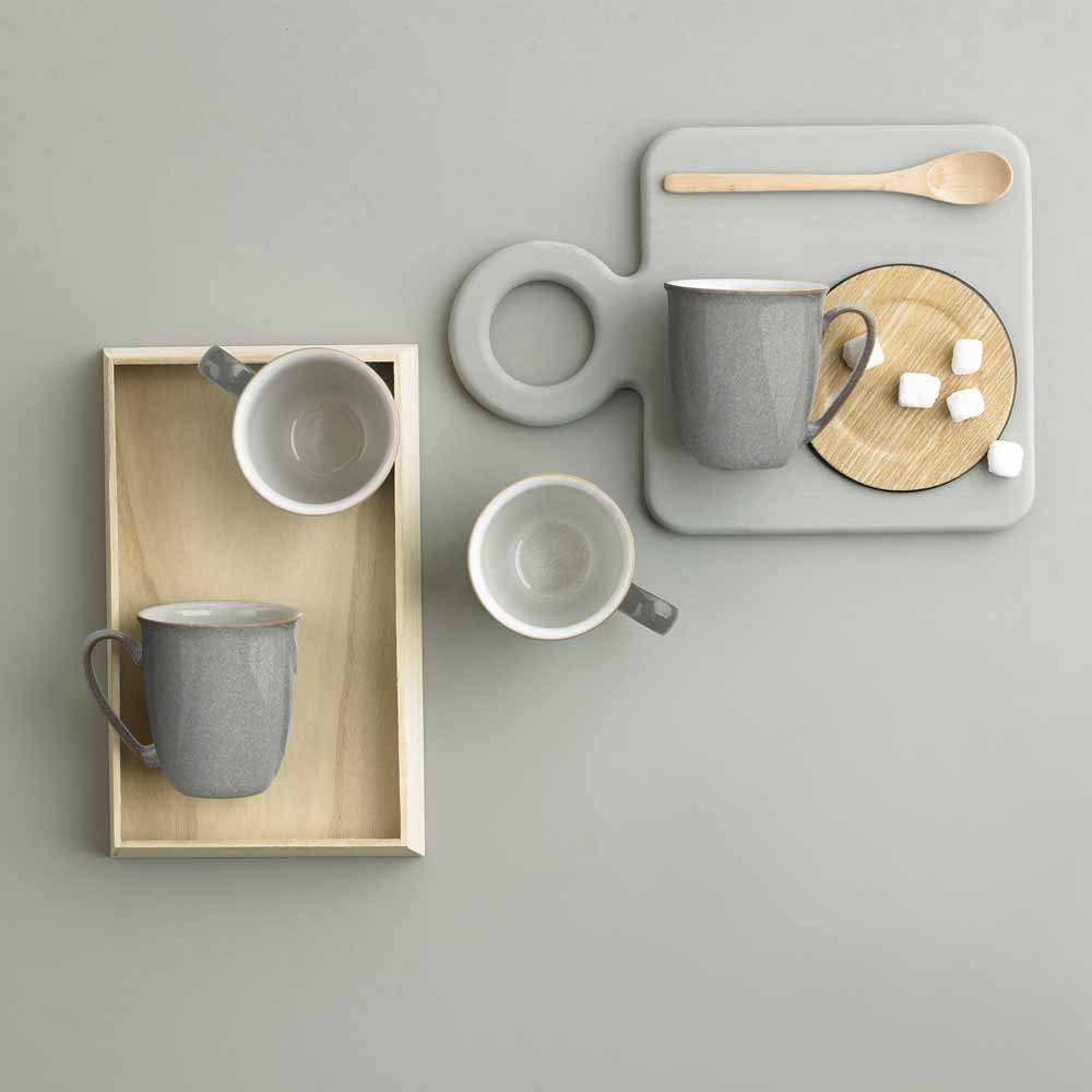 Denby Elements Light Grey Coffee Mug Set of 4 - 330ml Stoneware Ceramic Tea Cups for Home, Office, Kitchen & Gifts - Dishwasher & Microwave Safe - Pale Grey & White - Chip Resistant - Perfect for Morning Coffee, Tea Break or Office Use