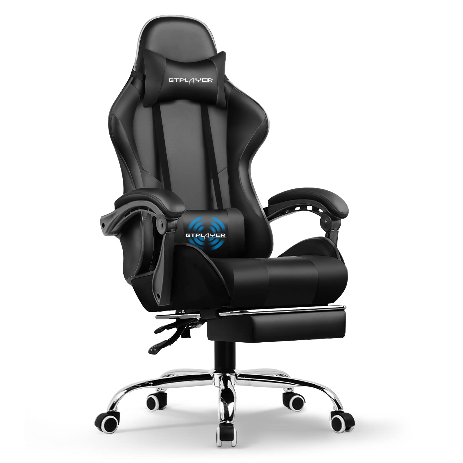 GTPLAYER Ergonomic Gaming Chair with Adjustable Lumbar Support & Footrest - 360° Swivel Computer Chair with Headrest for Office, Home, and PC Gaming - Height Adjustable Racing Style Chair (Black) - Perfect for Esports, Work from Home & Long Gaming Sessions