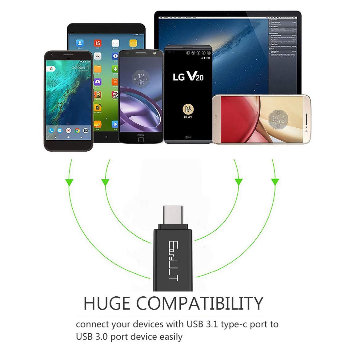 EasyULT USB C to USB 3.0 Adapter (4 Pack) - USB-C Male to USB Female Converter - High Speed Data Transfer for Samsung Galaxy S8/S9, MacBook Pro, MacBook Air - Compatible with Type-C Devices (Black) - Perfect for Office, Travel & Home Use