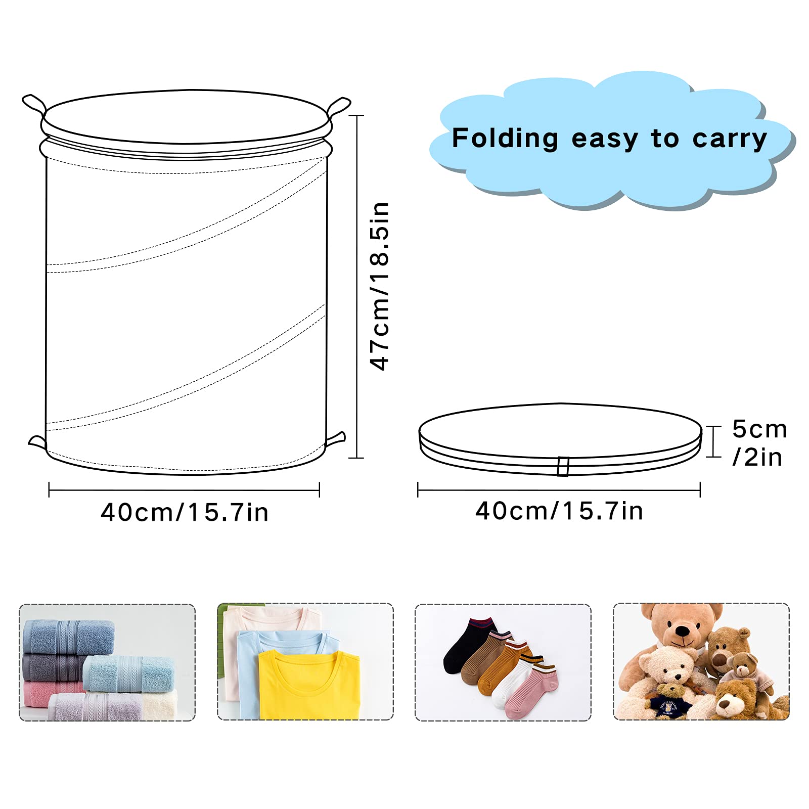 Susiyo 50L Pop-Up Laundry Hamper with Lid - Foldable Storage Basket for Clothes, Toys & Organization | Zipper Closure & Carry Handles | Perfect for Bathroom, Dorm, Nursery & Kids Room Storage Solutions