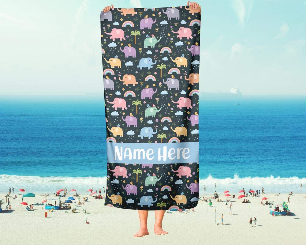 Custom Personalized Kids Elephant Towel - Soft Absorbent Travel, Beach, Pool & Bath Towel for Toddler Baby Boys & Girls - Perfect for Swimming, Bath Time & Outdoor Adventures