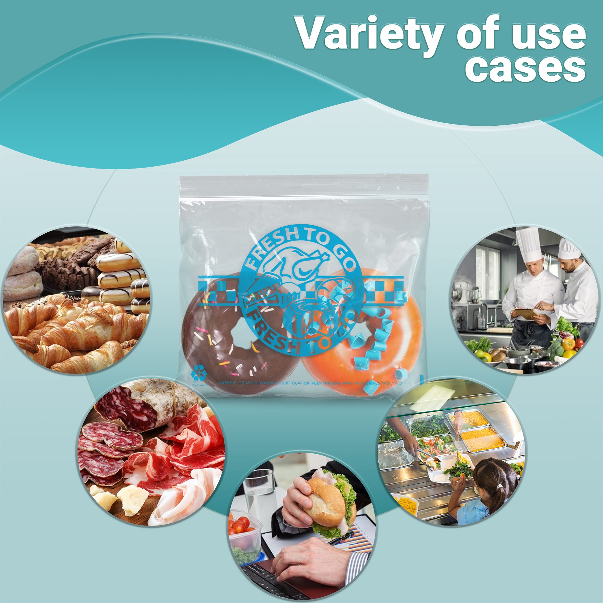1000 Pack Clear 10x8 Saddle Pack Deli Bags - 1.5 Mil Thick LDPE Food Storage Bags with 'Fresh to Go' Print | Bulk Restaurant Takeout Containers, Bakery Packaging & Meal Prep Bags for Fresh Food Service