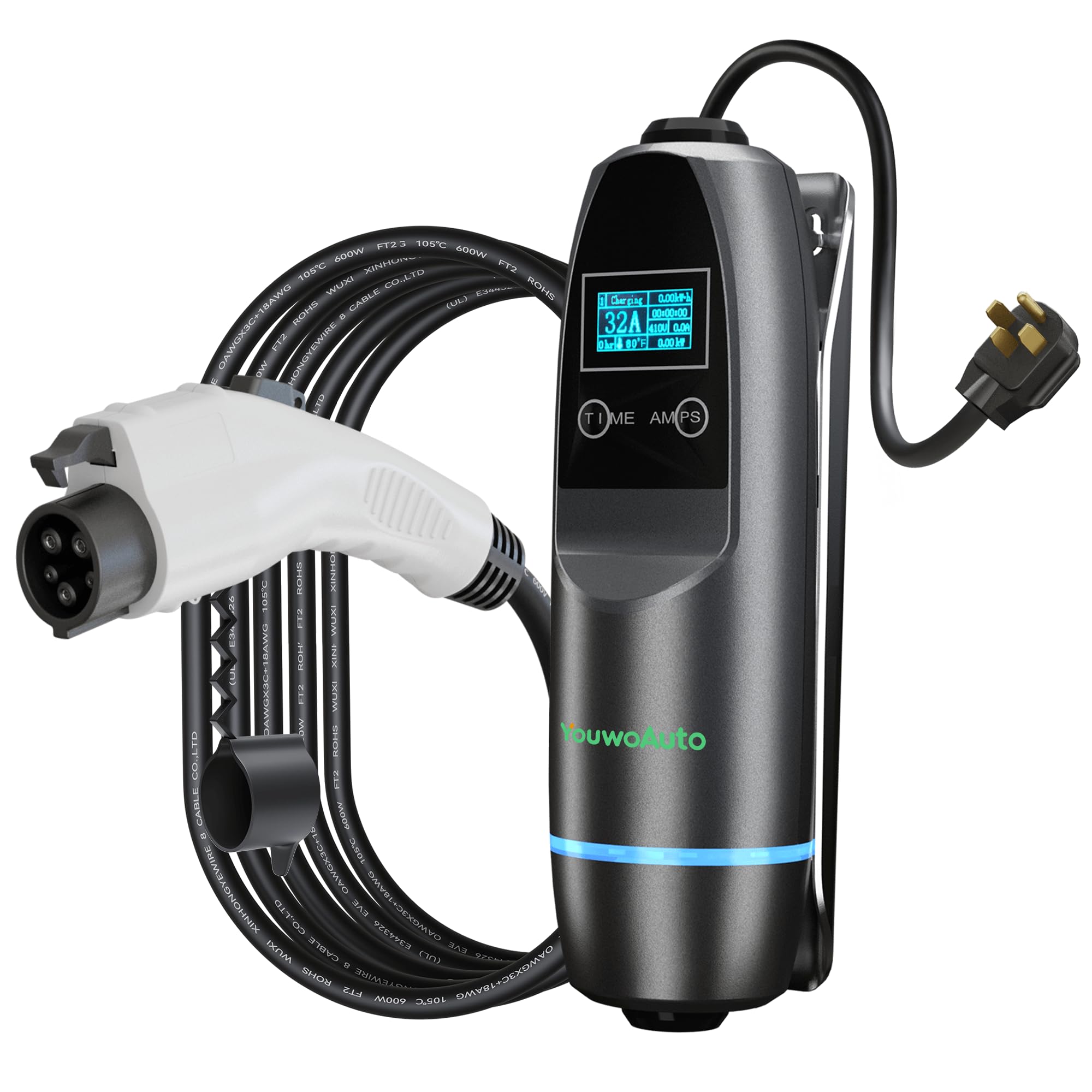 Portable Level 2 EV Charger 32 Amp 240V with NEMA 14-50 Plug - 25ft Cable, SAE J1772 Compatible Electric Vehicle Charger for Home & Outdoor Use - Perfect for Road Trips & Daily Commuting