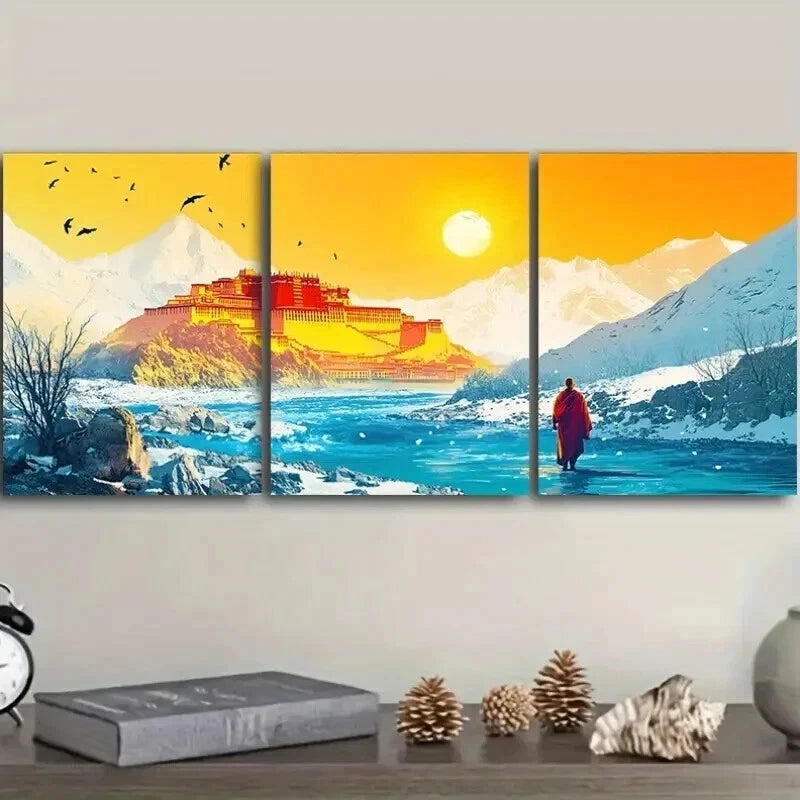 3-Piece Potala Palace Wall Art Set - Luxurious Framed Canvas Prints 50x70cm | High Quality Australian Made | Ready to Hang | Perfect for Living Room, Bedroom & Office Decor