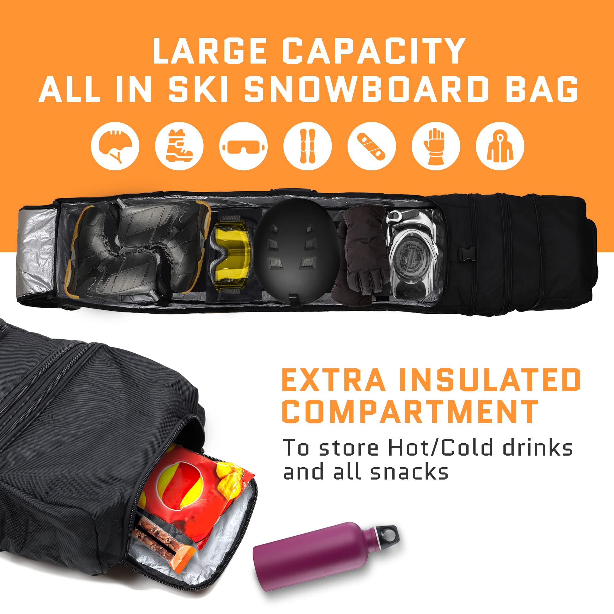 **Waterproof Snowboard Bag with Wheels for Air Travel - Adjustable Fit 150cm-170cm, Roll-Up Design for Easy Storage | Perfect for Snowboarding Trips & Gear Protection**