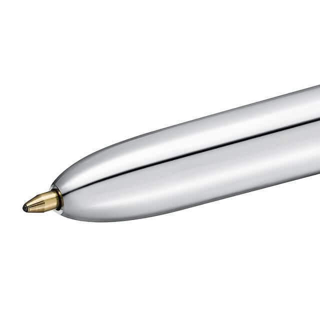 BIC 4-Color Ballpoint Pen with Retractable Tips - Shine Silver - Perfect for Office, School & Note-Taking