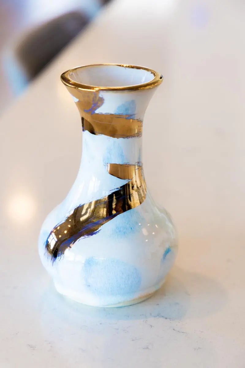 Luxury Set of 6 Small Porcelain Pots with 24K Real Gold Accents - Elegant Tea Cups for Afternoon Tea, Wedding Favors & Home Decor