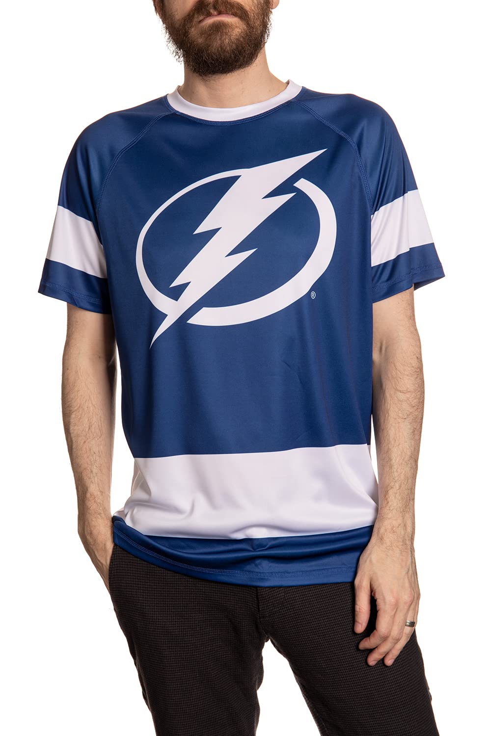 NHL Men's Quick Dry Moisture Wicking Rash Guard Short Sleeve Shirt - Performance Athletic Top for Hockey, Surfing & Outdoor Sports