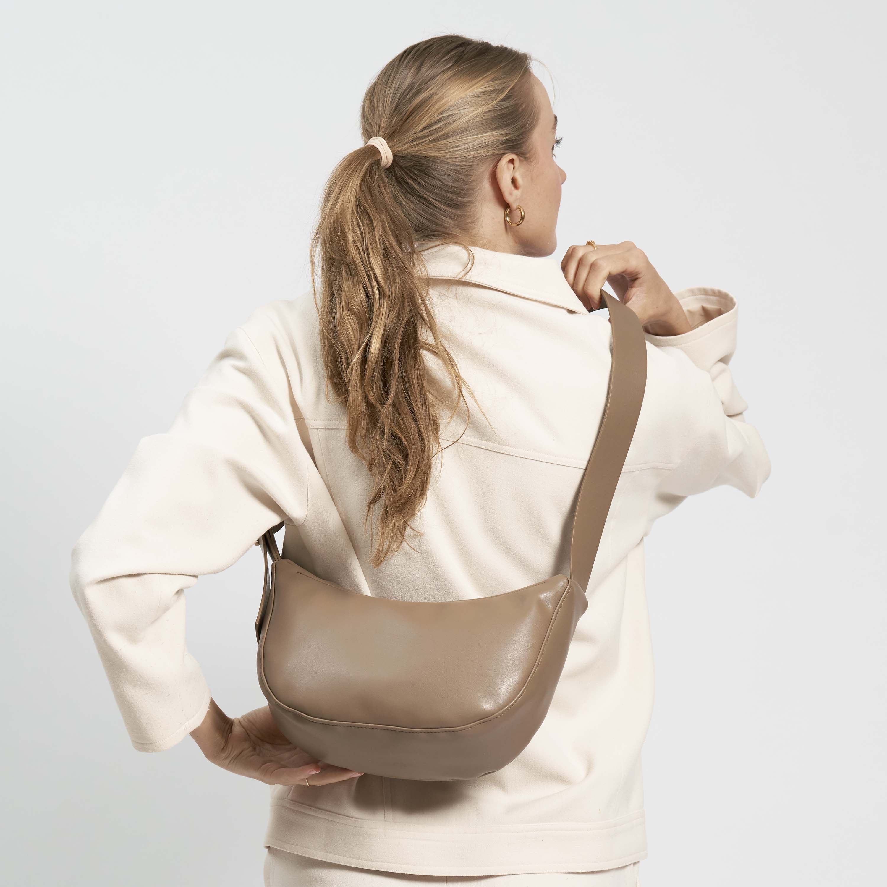 Oleatex Vegan Olive Leather Half Moon Crossbody Bag | Mocha Brown | Eco-Friendly Handbag for Women | Perfect for Work, Travel & Everyday Use