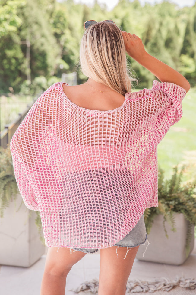Pink Washed Open Knit Sweater for Women - Soft & Stylish Pullover - Perfect for Casual Outings & Cozy Evenings - FINAL SALE