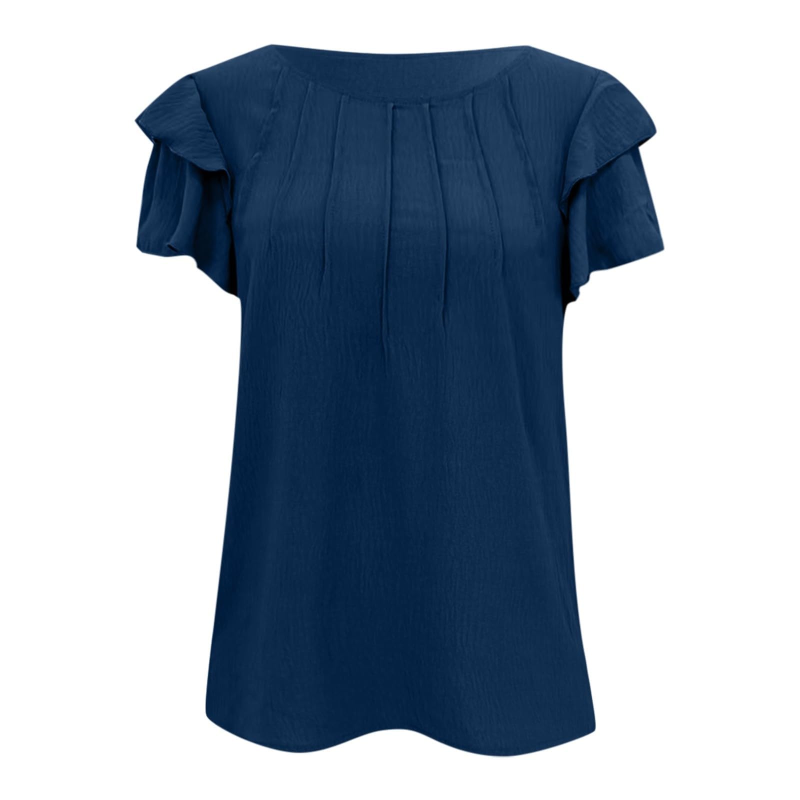 2024 New Women's Flowy Flutter Short Sleeve Summer Shirts - Flattering Crewneck Pleated Tunic Blouse for Casual Wear, Office & Vacation Outfits