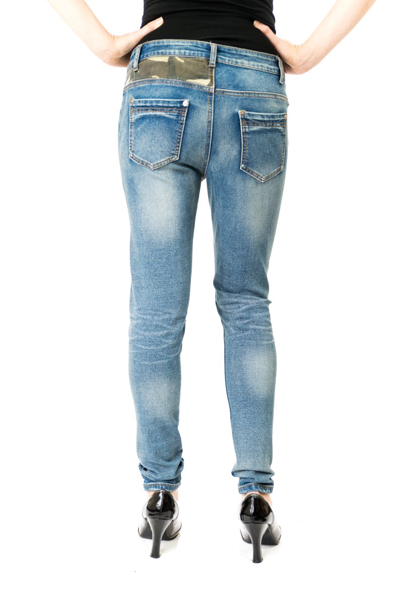 Exocet Women's Camo Trim Denim Jeans - Stylish Casual Pants for Everyday Wear, Outdoor Adventures & Street Fashion
