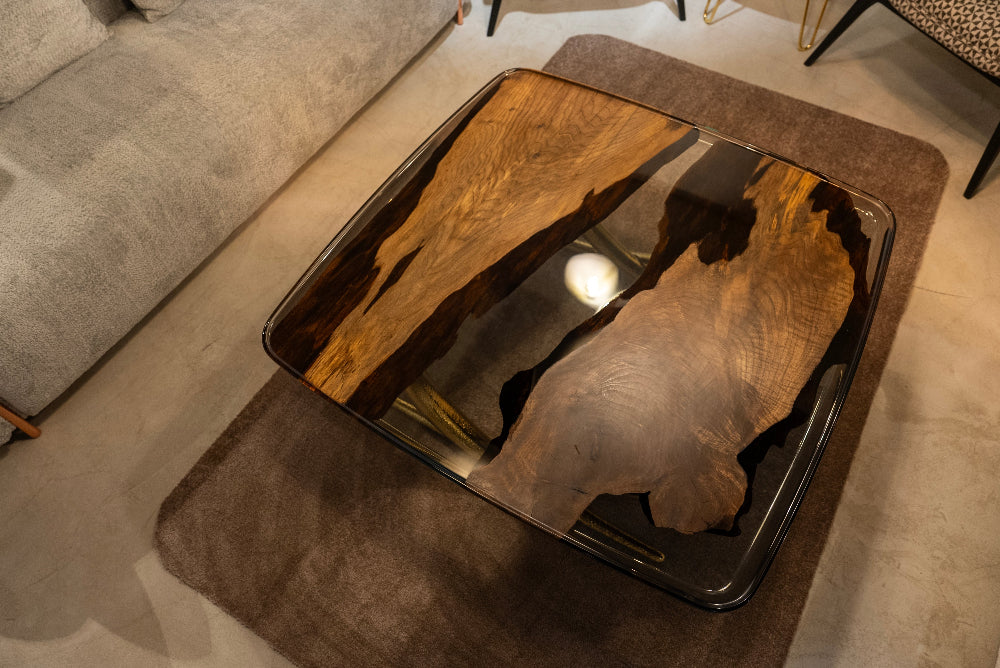 Luxury Ivory Epoxy Resin Coffee Table for Living Room - Modern Dining Table for Home Decor, Office, Lounge & Hotel Use