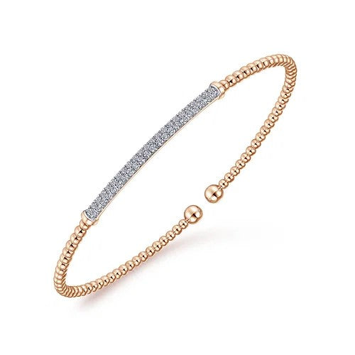 14K Rose Gold Bujukan Diamond Bar Split Bangle Bracelet for Women - Elegant Stackable Jewelry for Weddings, Parties & Everyday Wear