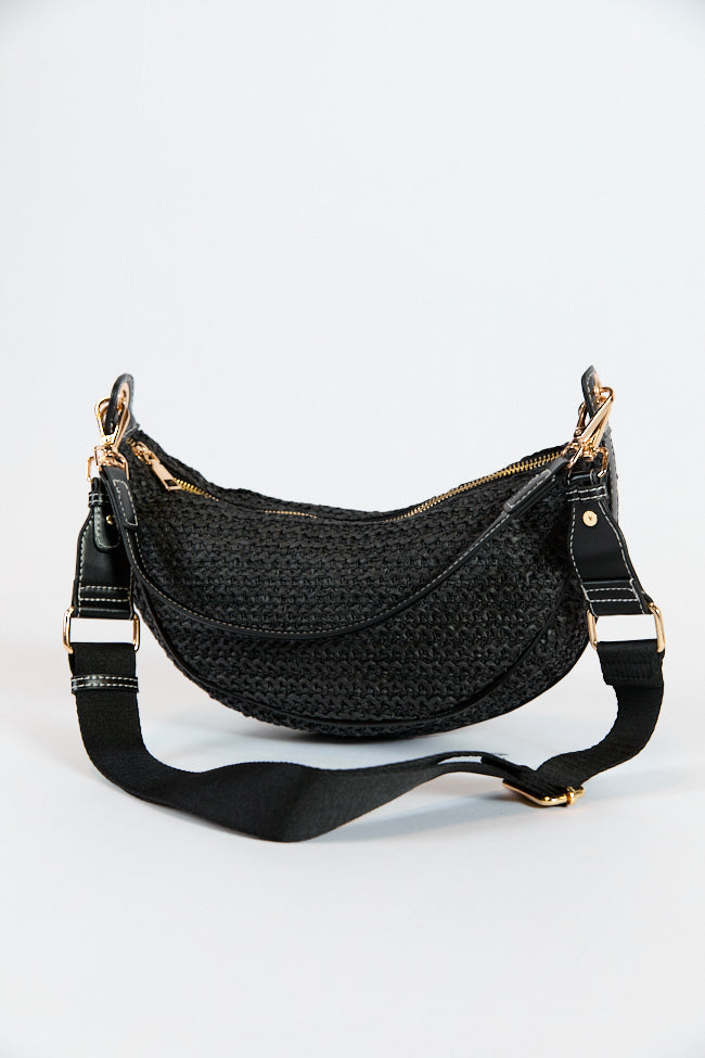 Kelly Black Raffia Crossbody Purse - Handmade Woven Straw Shoulder Bag for Women | Perfect for Beach Vacations, Summer Outings & Casual Everyday Use