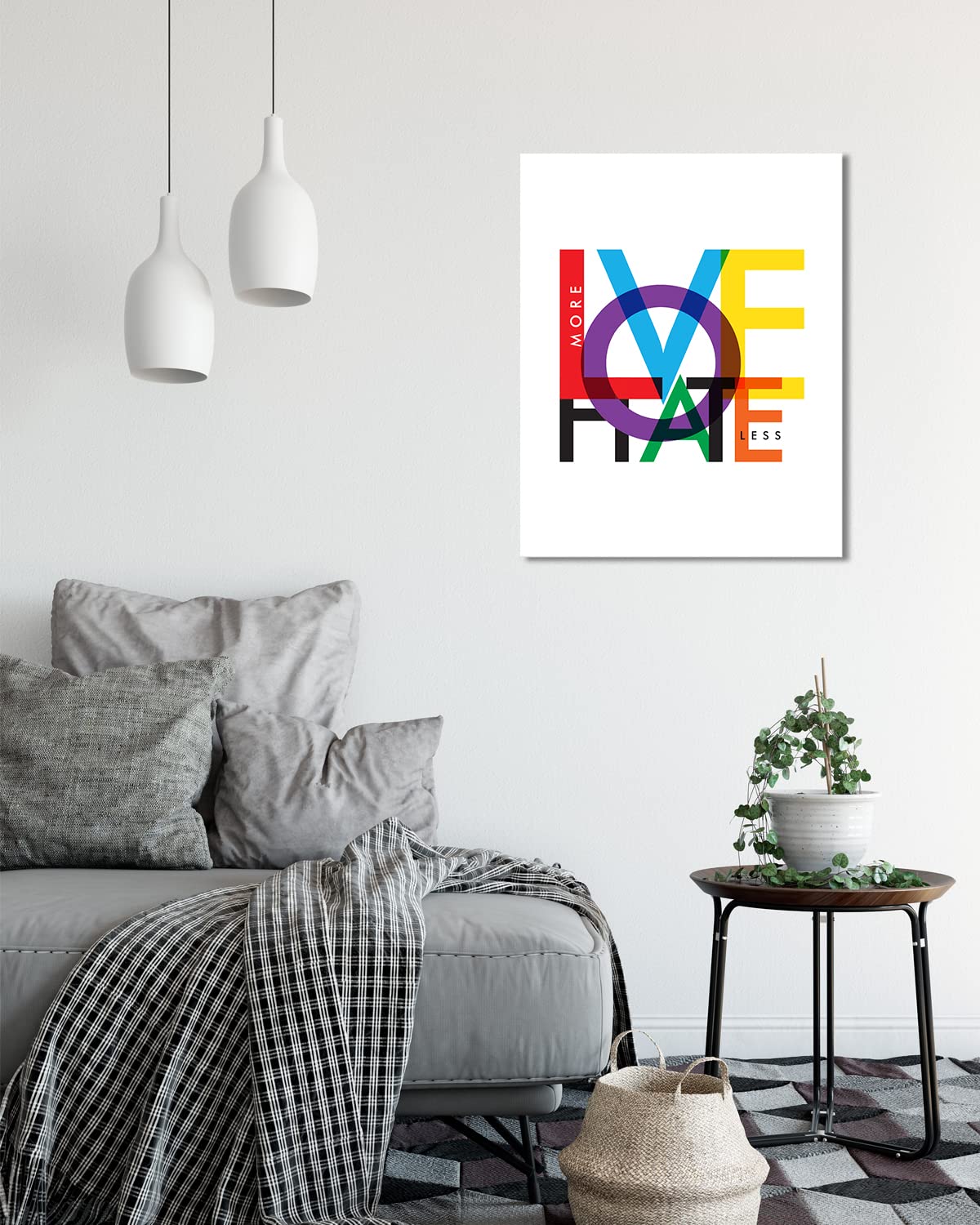 Love More Hate Less - LGBTQ Pride Wall Art Canvas (32x40 Inches) - Ready to Hang Decor for Home & Office - Perfect Gift for Gay, Lesbian & LGBTQ Rights Supporters - Pride Month Decorations & Equality Signs