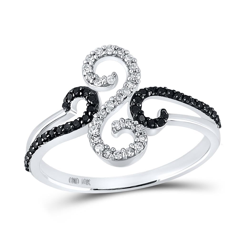10K White Gold Women's Round Black Enhanced Diamond Swirl Ring - 1/5 CTTW - Elegant Jewelry for Weddings, Anniversaries & Special Occasions