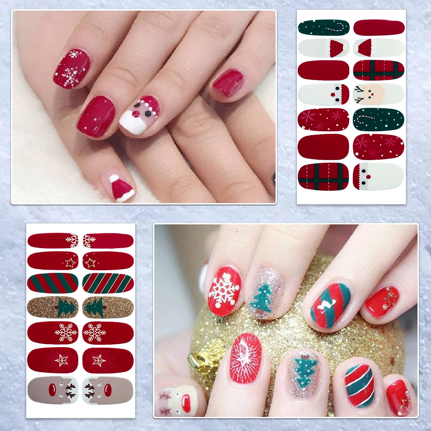 336-Piece Christmas Nail Stickers Set - 24 Sheets Full Nail Wraps with Adhesive, Nail Art Decals & Polish Strips for Women (Includes Nail File & Cuticle Stick) - Perfect for Holiday Parties, Gift Giving & DIY Manicures