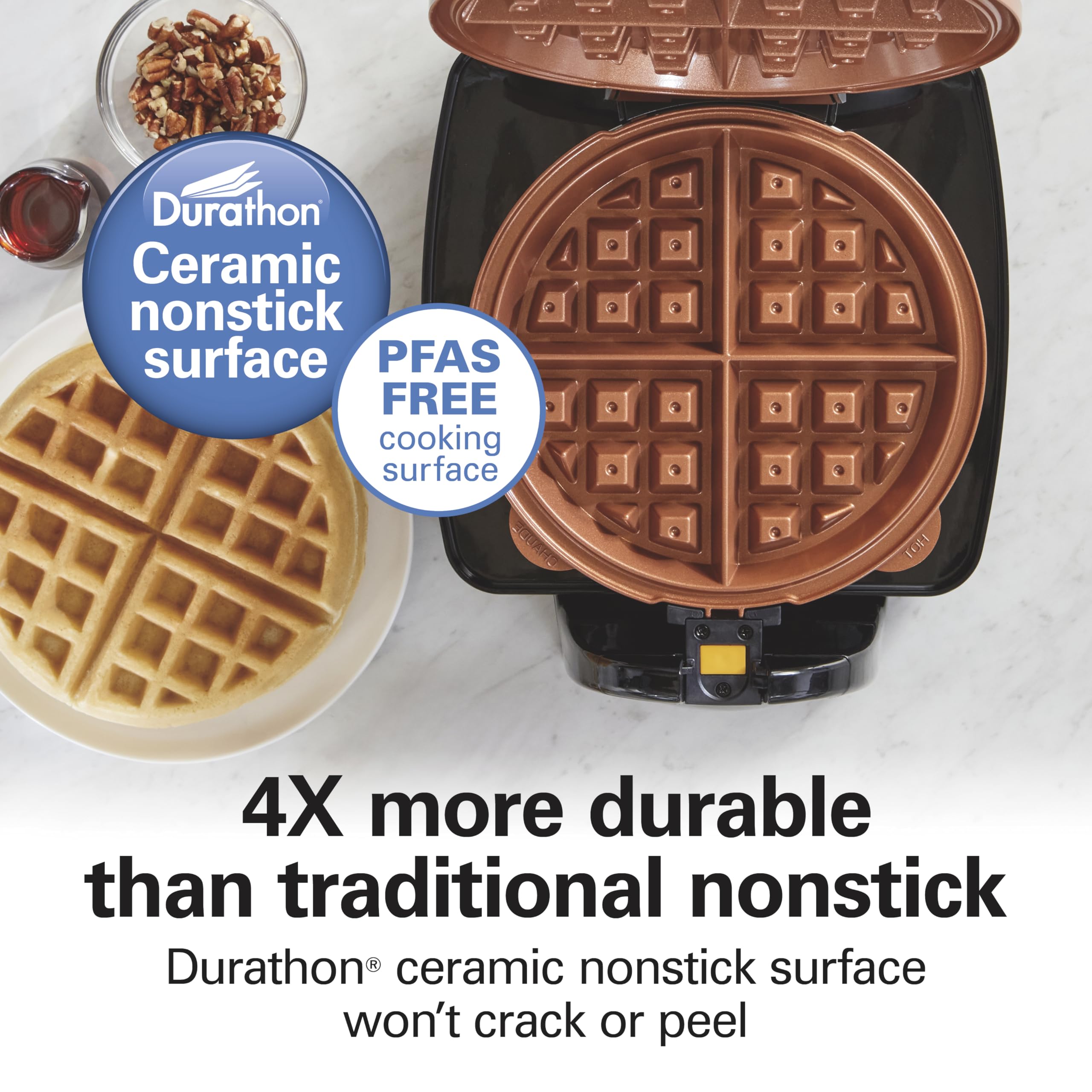 Hamilton Beach 26031 Belgian Waffle Maker - Removable Nonstick Plates, Single Flip, Ceramic Grids, Black - Perfect for Breakfast, Brunch & Family Gatherings
