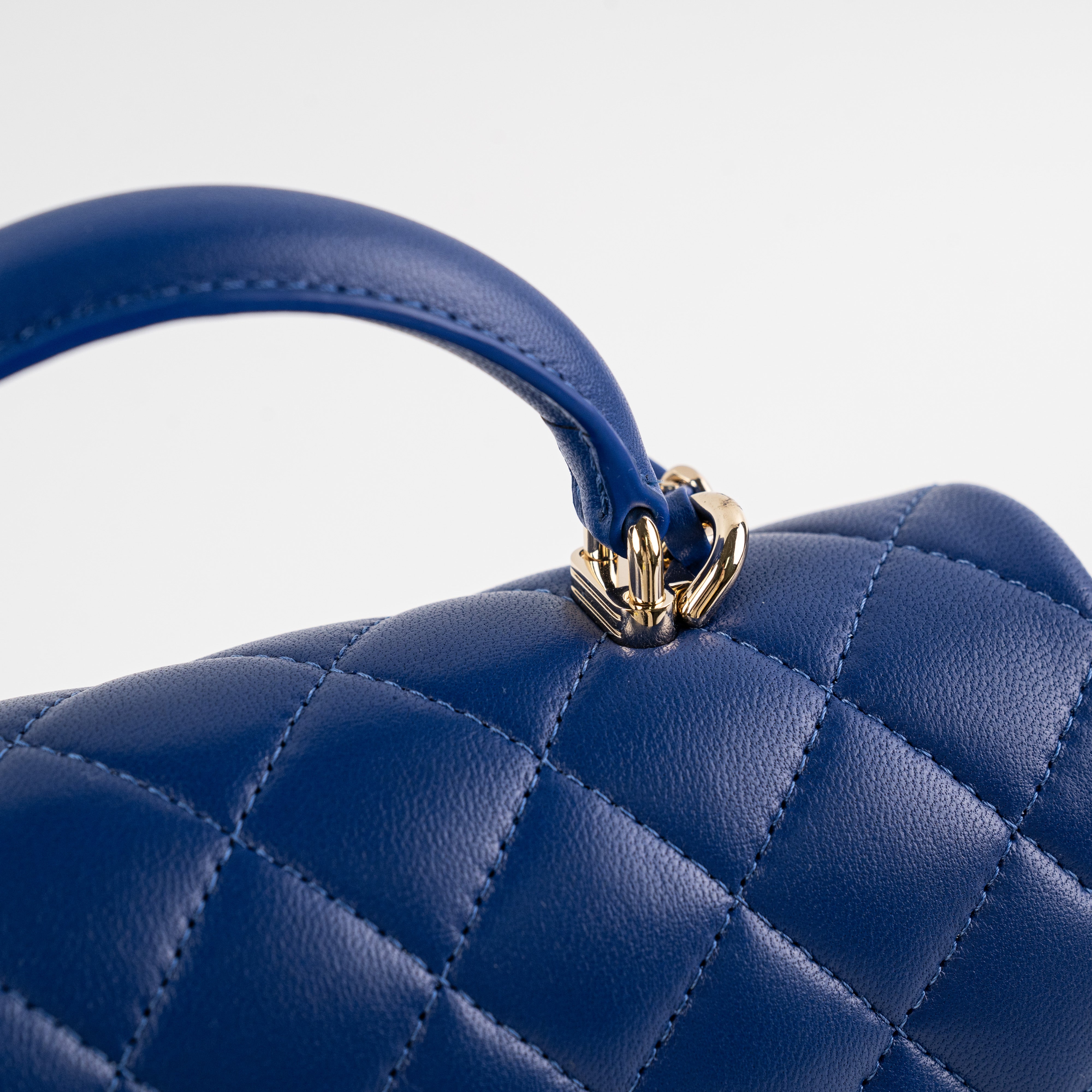 Chanel Mini Top Handle Bag in Lambskin Leather - Blue Microchip | Luxury Crossbody Purse for Women, Perfect for Parties & Evening Events
