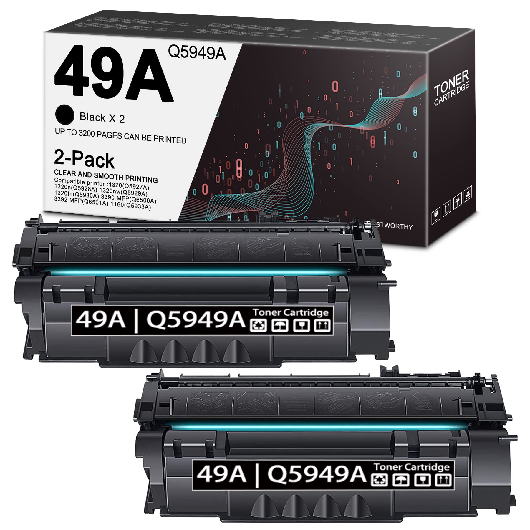 MITOCOLOR Compatible 49A Q5949A-2PK Black Toner Cartridge Replacement for HP 1320nw/1320tn/3390 MFP/3392 MFP/1160/1320/1320n Printers - High Yield Printing for Office & Home Use
