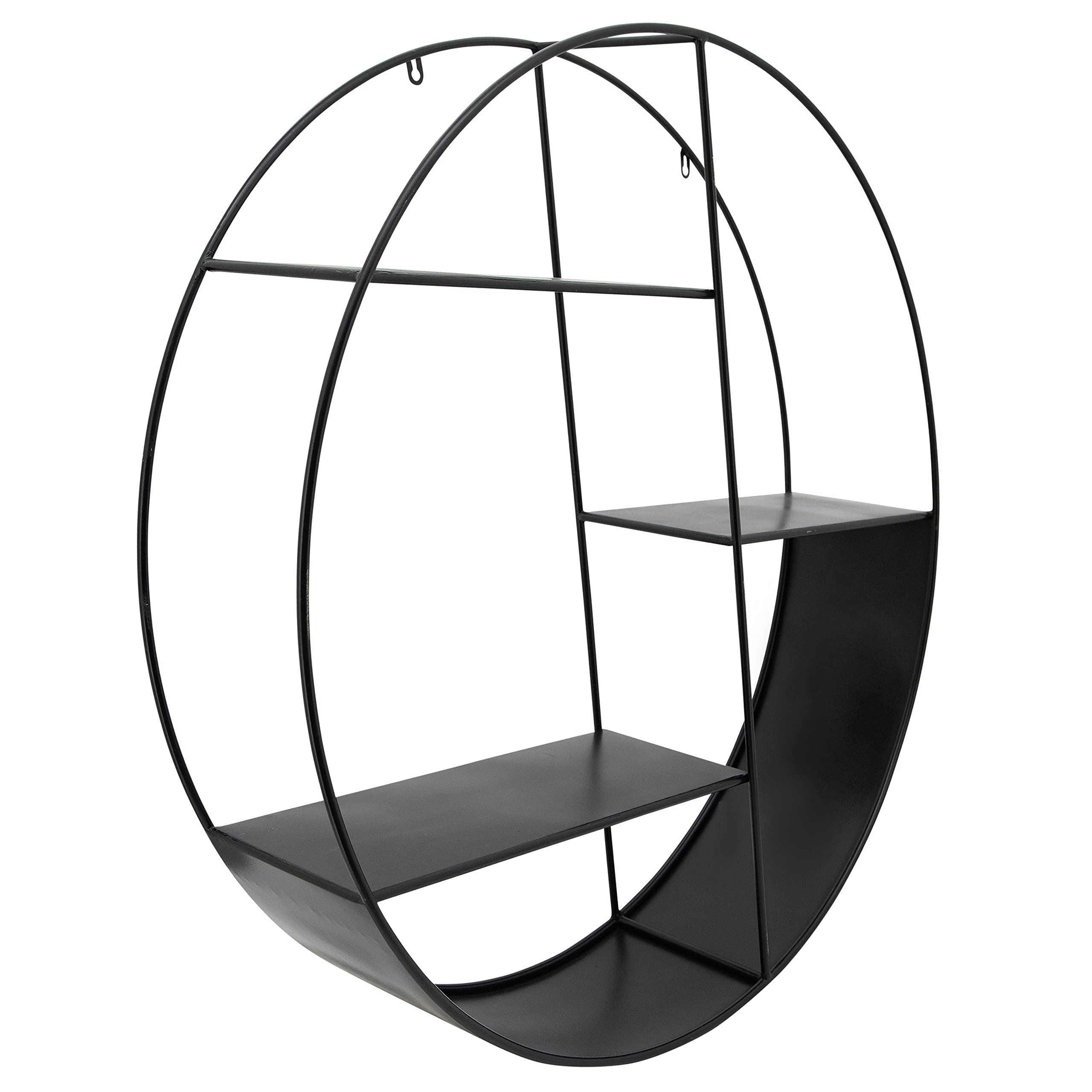 32 Inch Round Black Floating Shelf - 4 Tier Modern Metal Wall Shelf for Home Office Bathroom Bedroom Decor | Space Saving Storage Solution for Small Rooms & Stylish Display