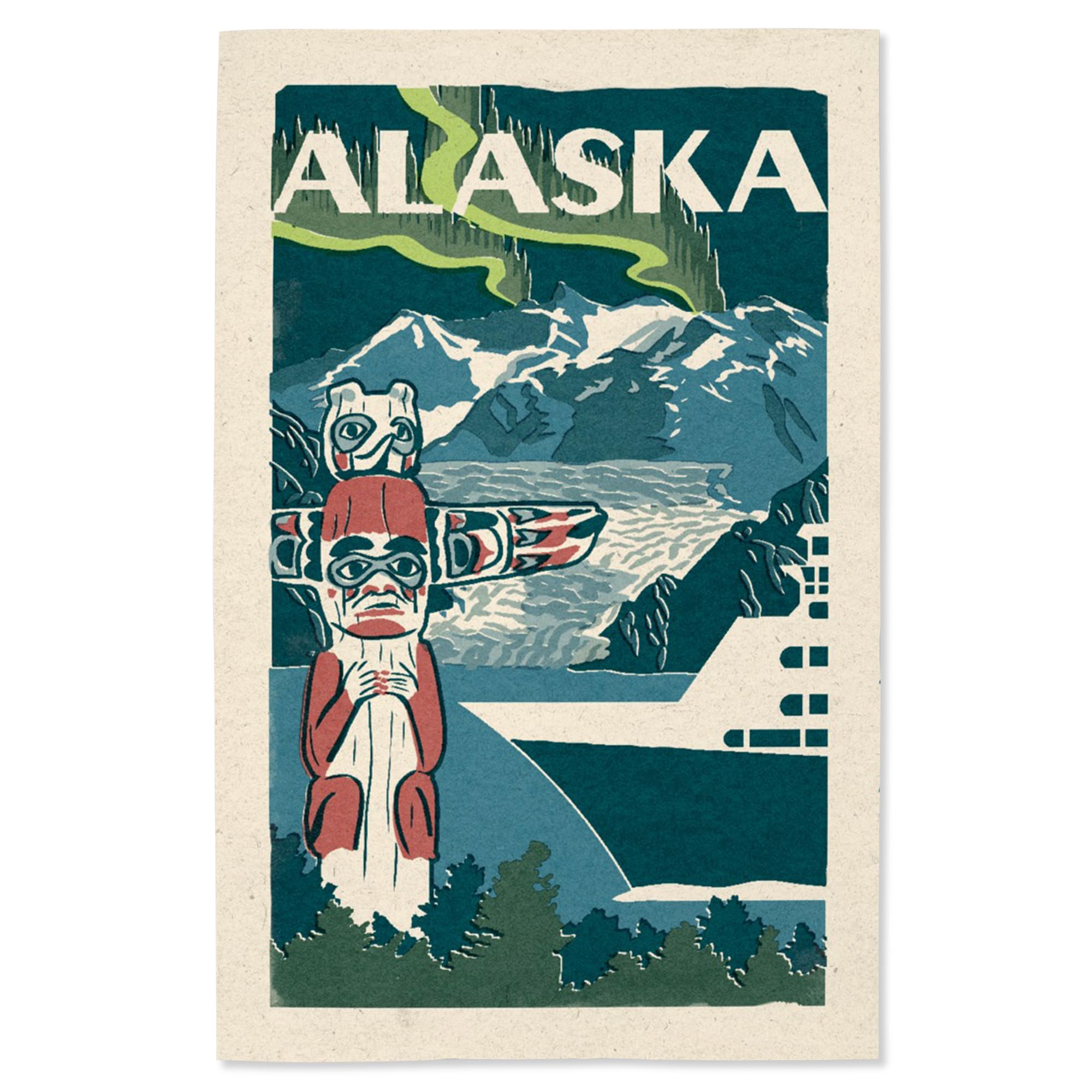 Lantern Press 16x24 Inch Giclee Art Print - Alaska Woodblock Wall Decor for Living Room, Bedroom & Office | Premium Home Decoration & Gift Idea