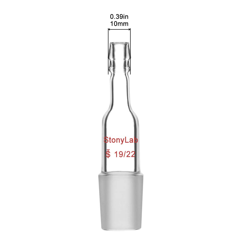 StonyLab 19/22 Male Glass Joint Straight Inlet Adapter with 10mm Hose Connection - Premium Lab Glassware for Distillation, Chemistry Experiments & Scientific Research