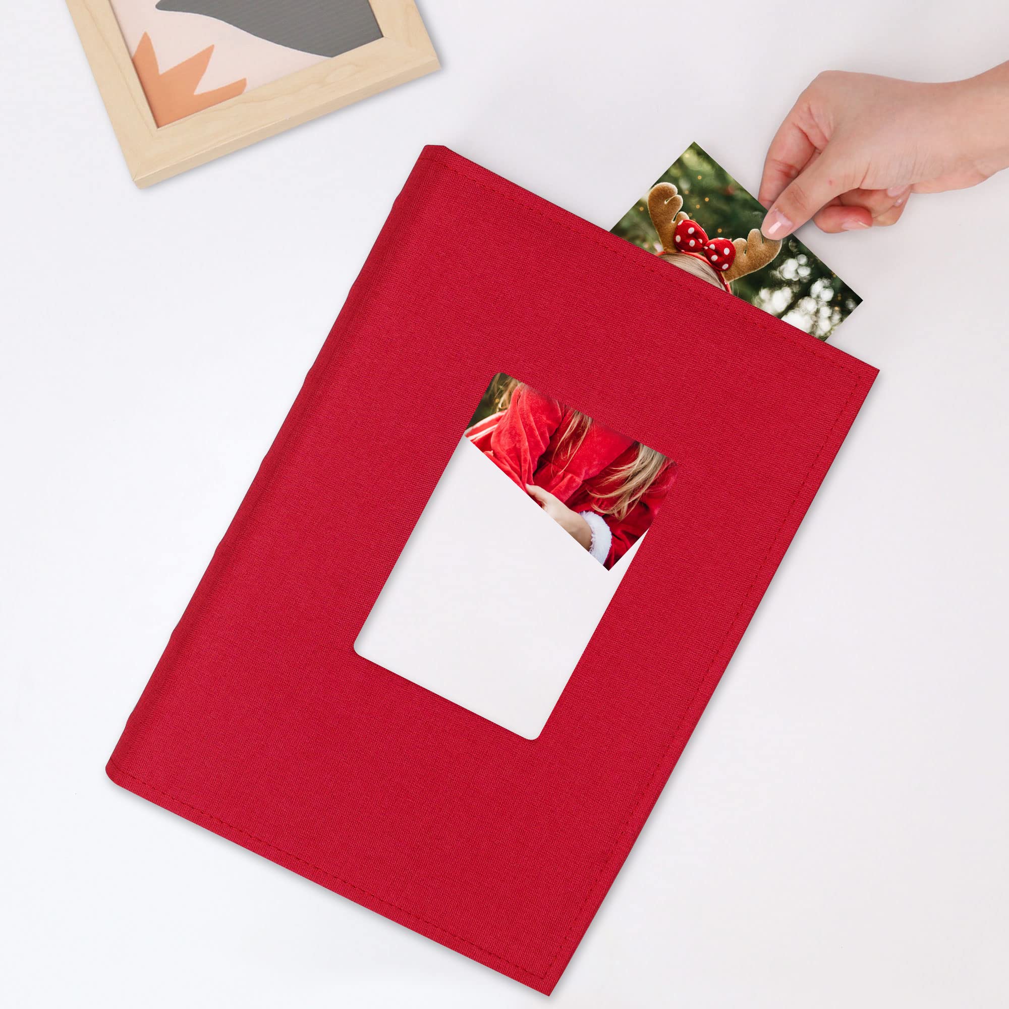 Vienrose 4x6 Photo Album with Linen Cover - Holds 300 Photos, Memo Areas, Slip-in Design for Wedding, Baby, Vacation - Large Capacity Scrapbook (Red) - Perfect for Preserving Memories, Gifts, and Home Decor