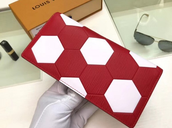 Authentic LV Brazza Wallet in Epi Leather - Hexagon Red Design for Men | Luxury Slim Bifold Wallet for Everyday Use & Travel | Perfect Gift for Business Professionals